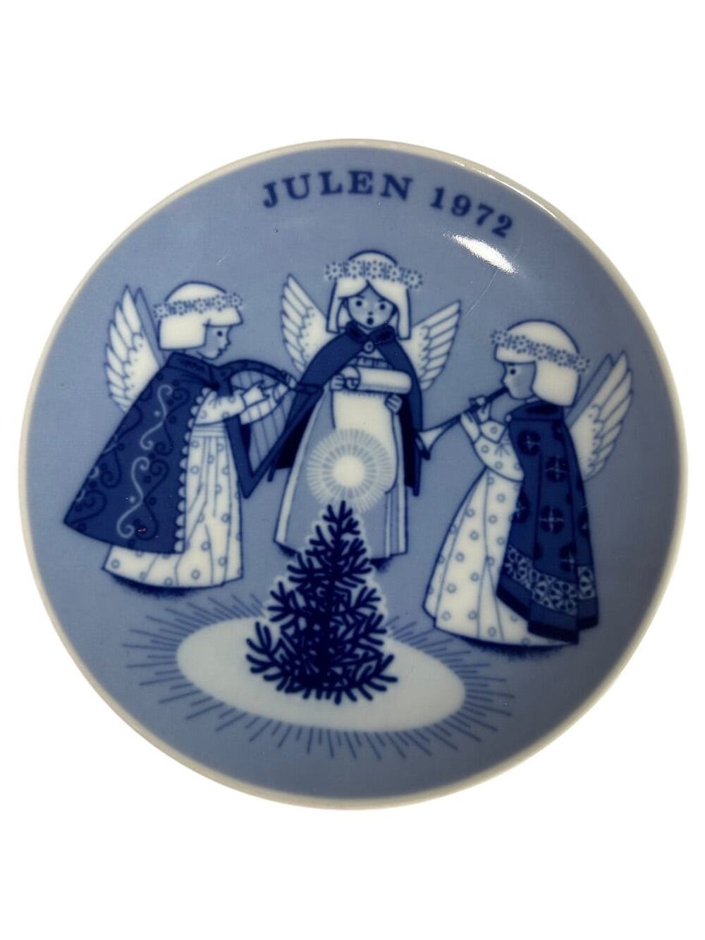 Porsgrund Norway Christmas Plate hark the herald Angels Sing Julen 1972 Blue 7"